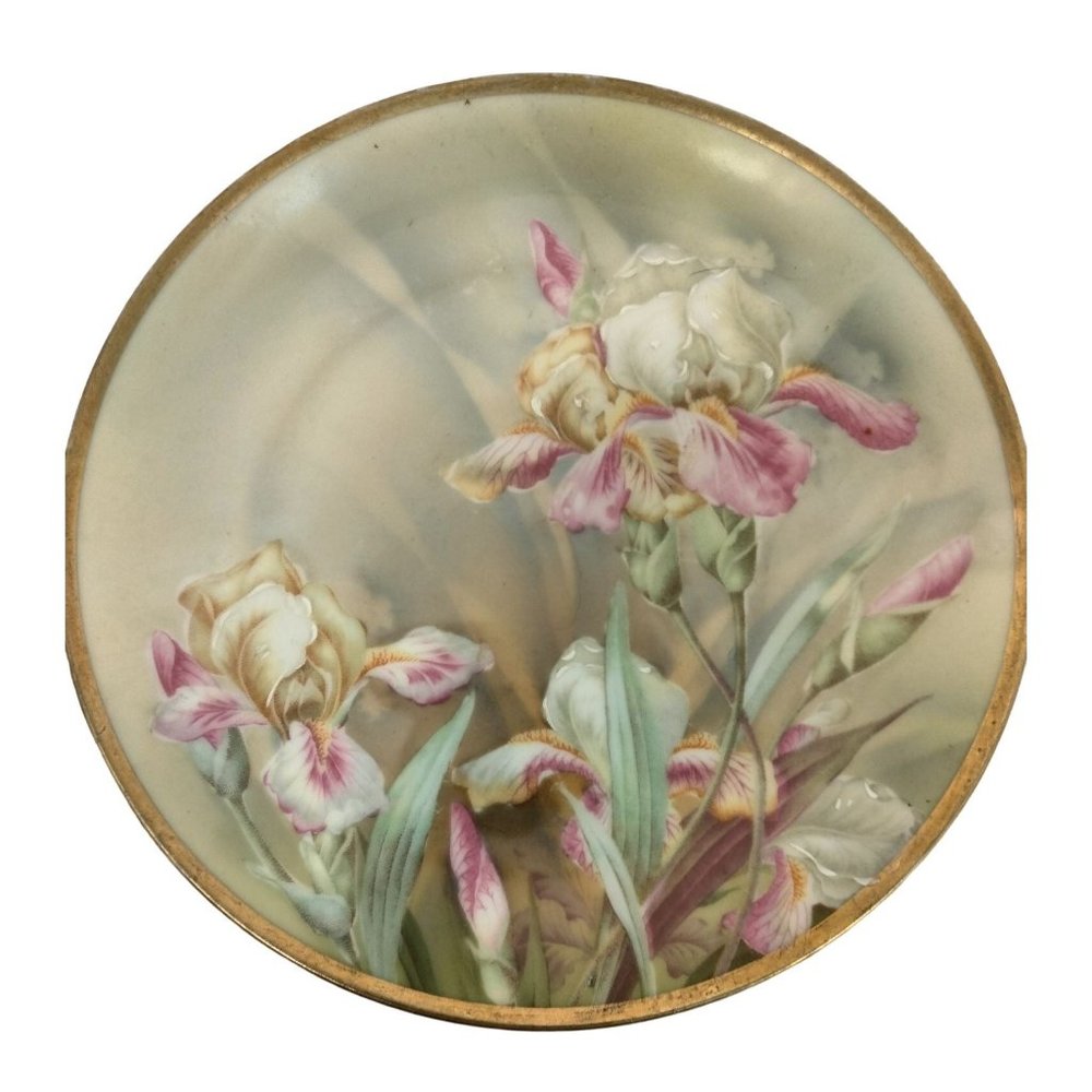 KPM Iris Plate Germany Floral Garden Spring Grannycore Gold Trim 8 inch Numbered